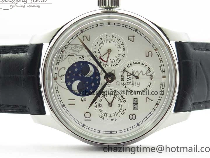 MIROTIME 0128 Portugieser Perpetual Calendar IW503406 V9F 1:1 Best Edition Silver Dial on Black Leather Strap A FastDry 7115